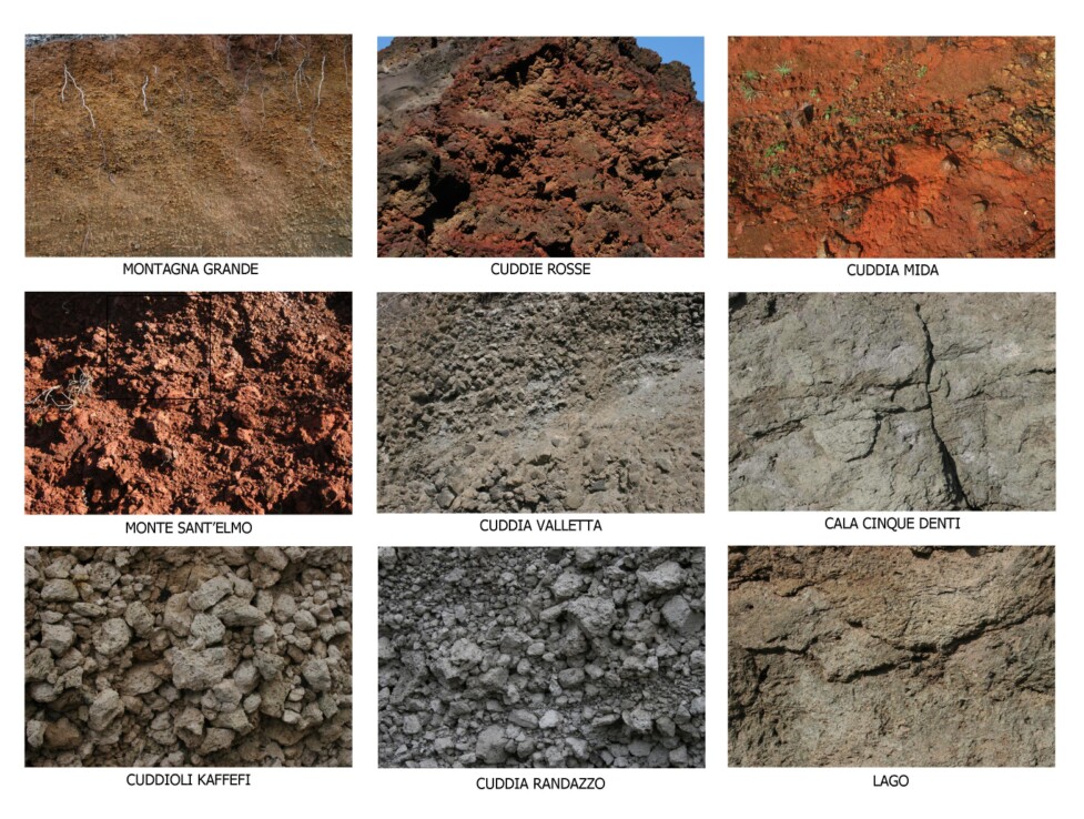 Pantelleria - composizione di colori delle rocce vulcaniche presenti nall'isola